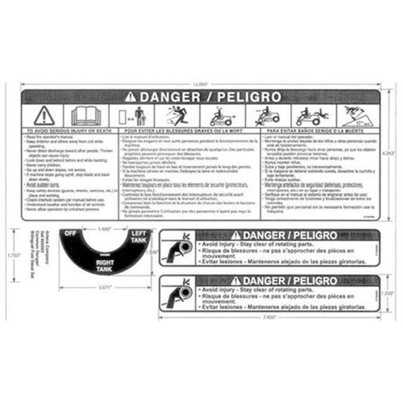 Gravely Zero Turn Mower Set, Decal - Common Danger/fuel