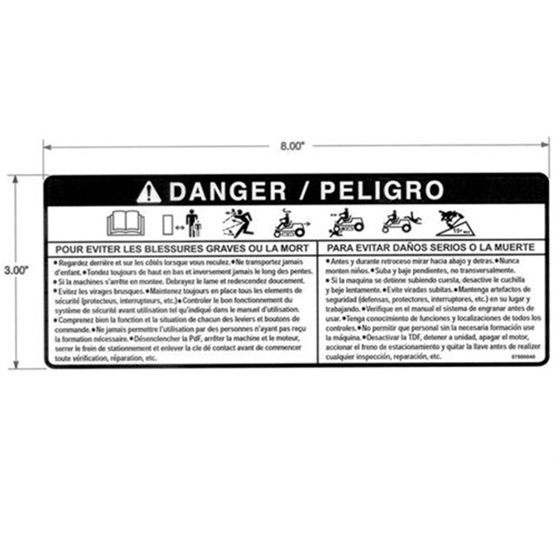 Gravely  Zero Turn Mower Decal, Safety, French/spanish